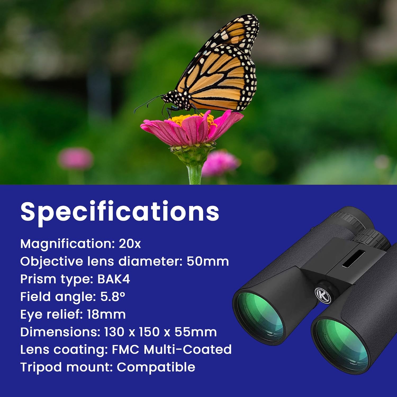 20 x 50 High Power Binoculars for Adults, Men & Women - HD Zoom Binoculars with BAK4 Prism & Smartphone Adapter - Lightweight Binoculars for Hunting, Bird Watching, Astronomy, Stargazing & Concerts - Thunderb Store