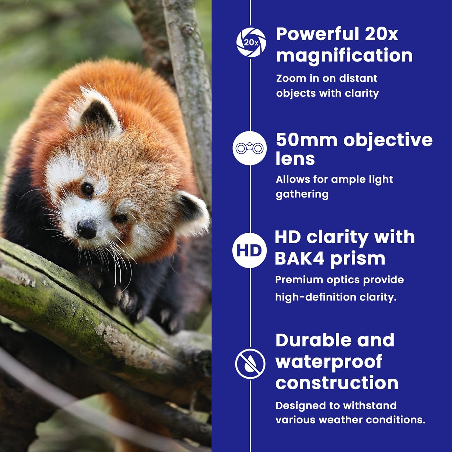 20 x 50 High Power Binoculars for Adults, Men & Women - HD Zoom Binoculars with BAK4 Prism & Smartphone Adapter - Lightweight Binoculars for Hunting, Bird Watching, Astronomy, Stargazing & Concerts - Thunderb Store