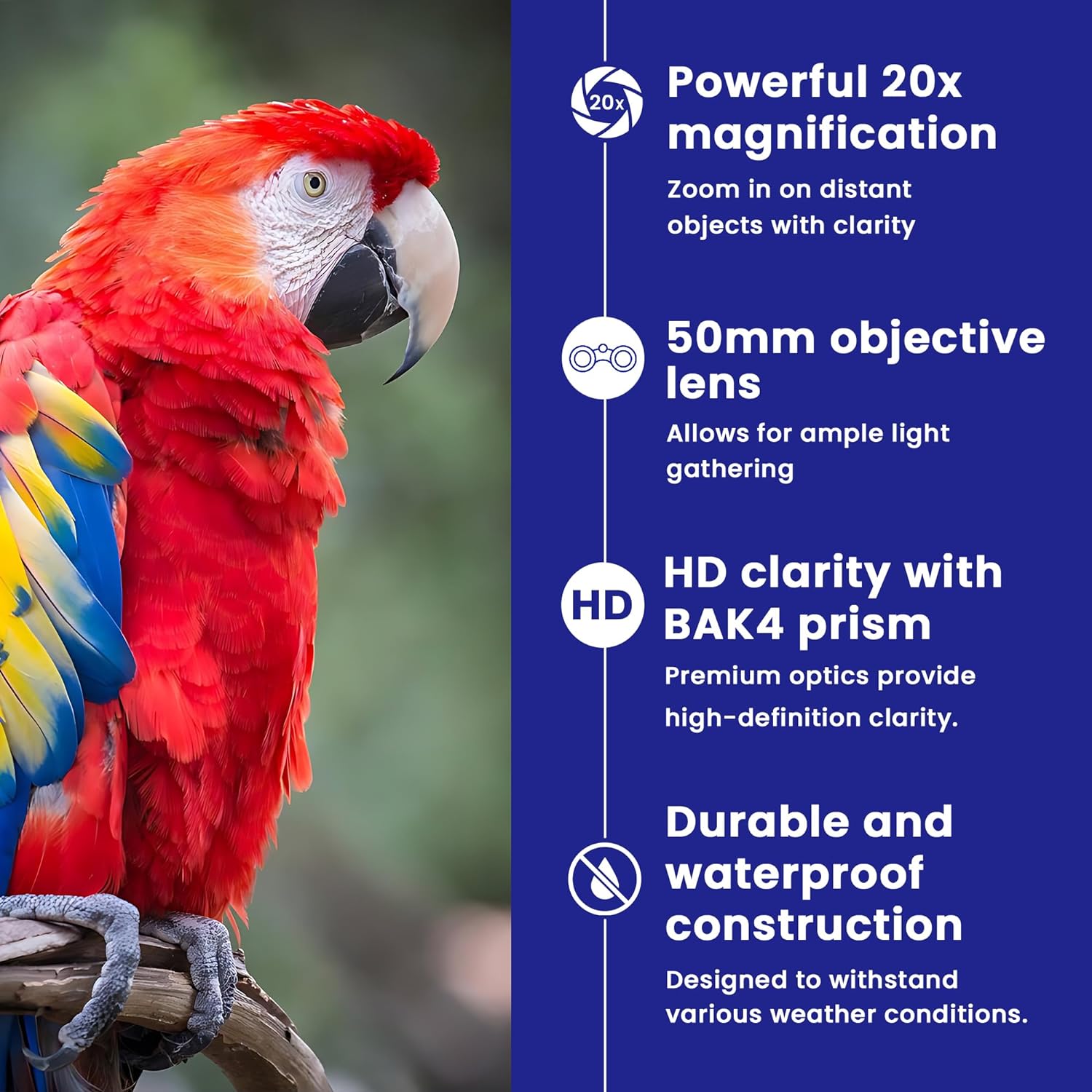 20 x 50 High Power Binoculars for Adults, Men & Women - HD Zoom Binoculars with BAK4 Prism & Smartphone Adapter - Lightweight Binoculars for Hunting, Bird Watching, Astronomy, Stargazing & Concerts - Thunderb Store