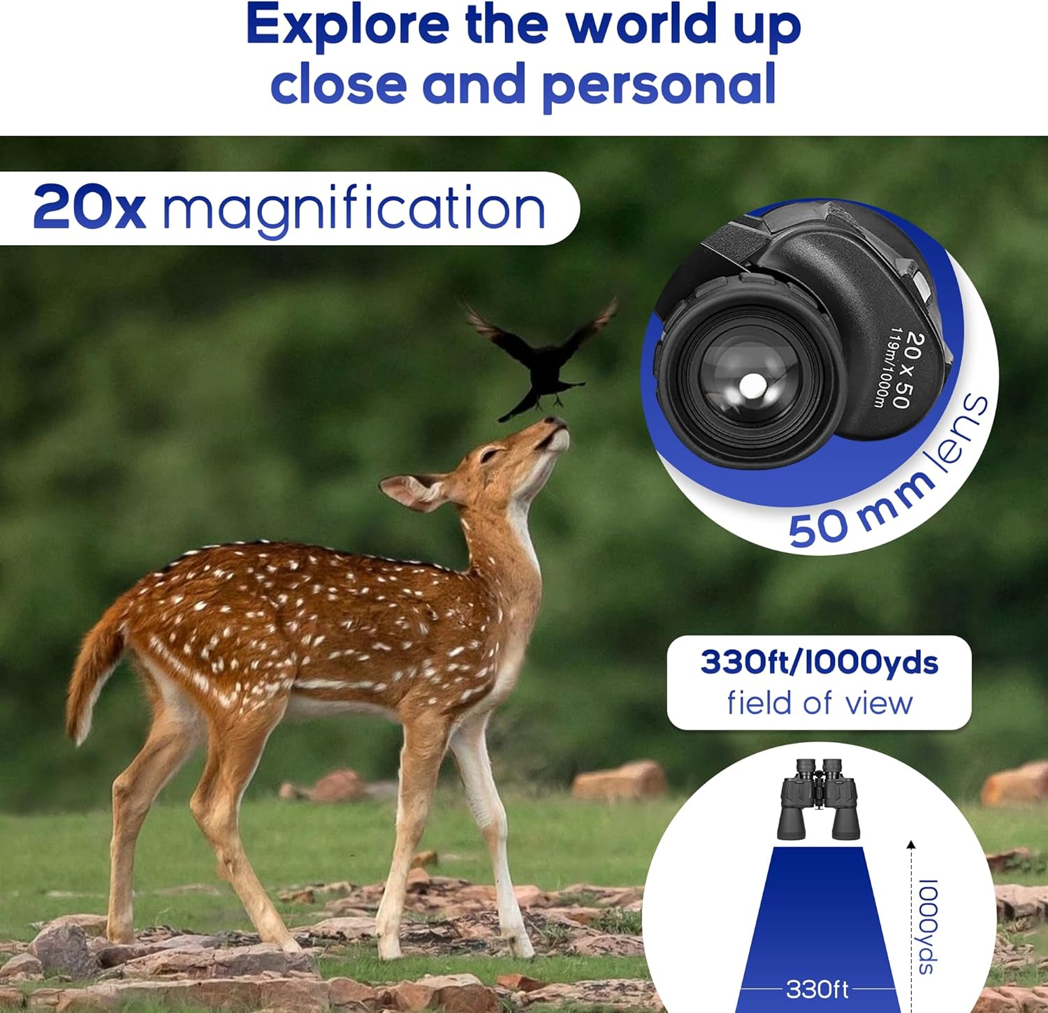 20x50 High Powered Adult Binoculars - HD Binoculars with BAK4 Prism & FMC Multilayer - Compact Binoculars for Hunting, Bird Watching, Sport Games, Concerts - Waterproof & Fogproof - Thunderb Store