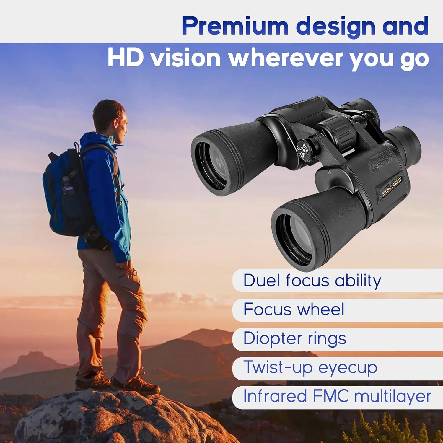 20x50 High Powered Adult Binoculars - HD Binoculars with BAK4 Prism & FMC Multilayer - Compact Binoculars for Hunting, Bird Watching, Sport Games, Concerts - Waterproof & Fogproof - Thunderb Store