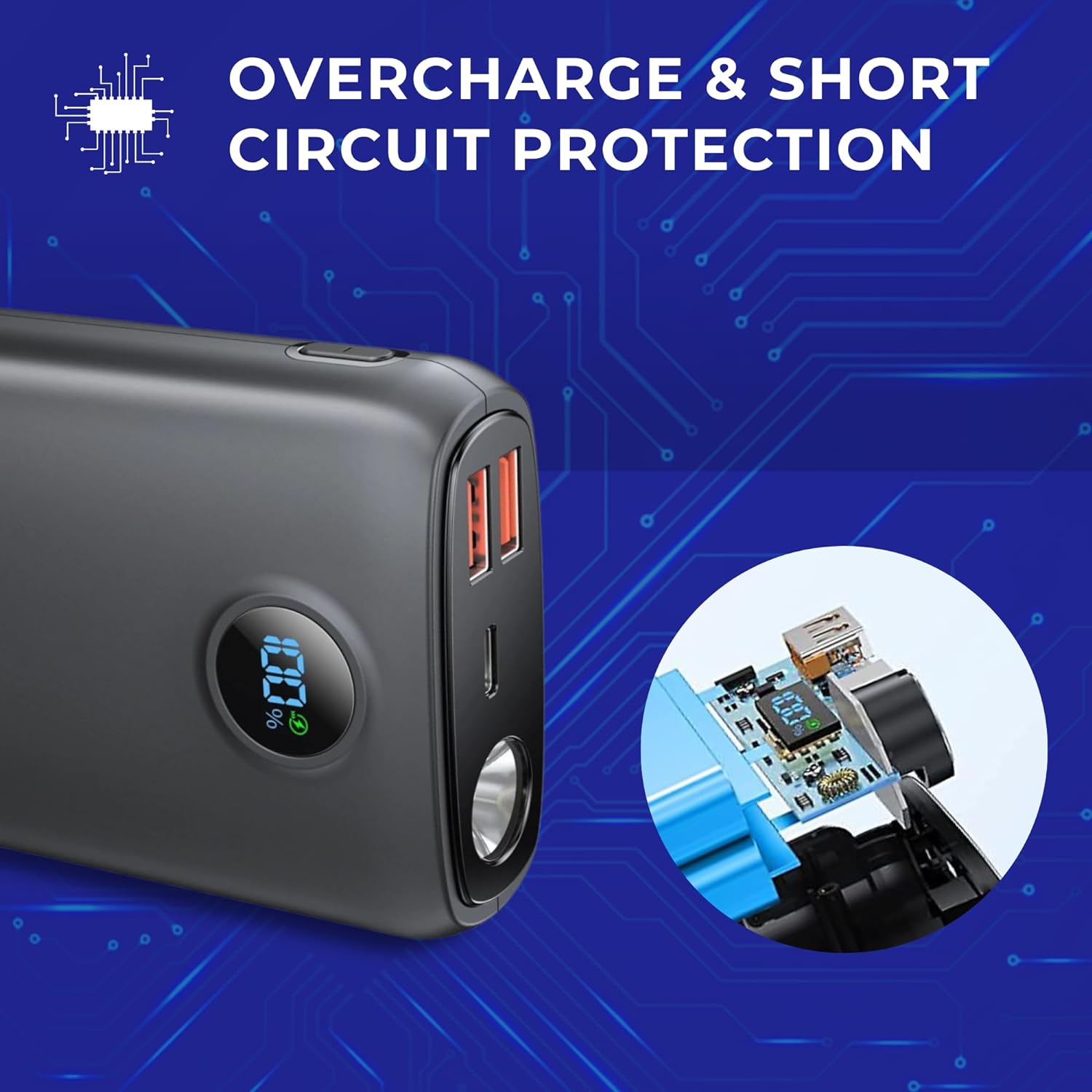 30,000mAh Power Bank with LED Display - Portable Charger for Triple Device Charging - with USB-C & Dual USB-A - Fast & Quick Charging - Slim, High Capacity Phone & Laptop Charger - External Battery - ThunderB Store