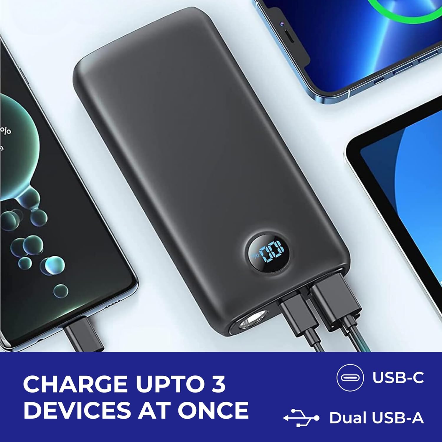 30,000mAh Power Bank with LED Display - Portable Charger for Triple Device Charging - with USB-C & Dual USB-A - Fast & Quick Charging - Slim, High Capacity Phone & Laptop Charger - External Battery - ThunderB Store