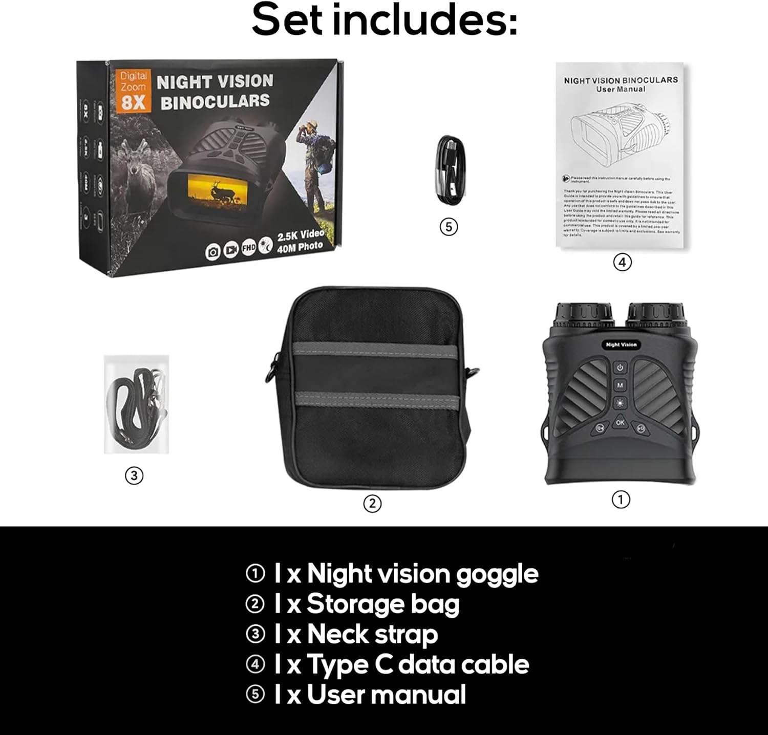 Night Vision Goggles - Powerful Digital Binoculars for Adult, Hunting, Bird Watching, Football Games, Stargazing, Camping, Concerts & Low Light Situation - Rechargeable & Large Viewing Screen - Thunerb Store