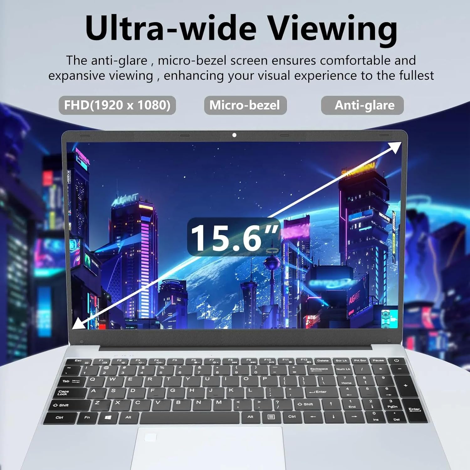 Thunderb E156S 15.6" Laptop - Intel Quad-Core, 8GB RAM, 512GB SSD, Win 11 Pro, Fingerprint, Backlit Keyboard, HDMI, Bluetooth, USB 3.0, HD Webcam, Superior Sound