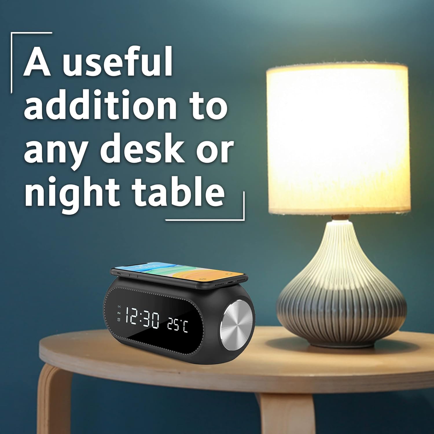 Alarm Digital Clock with Wireless Charger - Qi Fast Charger Compatible with iPhone & Android - Wireless Charging Station for Bedroom, Night Table Office, Desk - Cable-Free Charging Clock - Thunderb Store