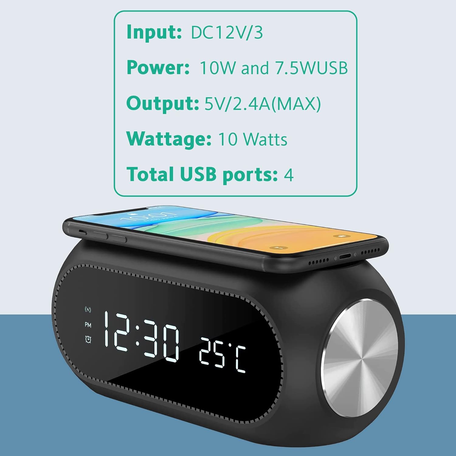 Alarm Digital Clock with Wireless Charger - Qi Fast Charger Compatible with iPhone & Android - Wireless Charging Station for Bedroom, Night Table Office, Desk - Cable-Free Charging Clock - Thunderb Store