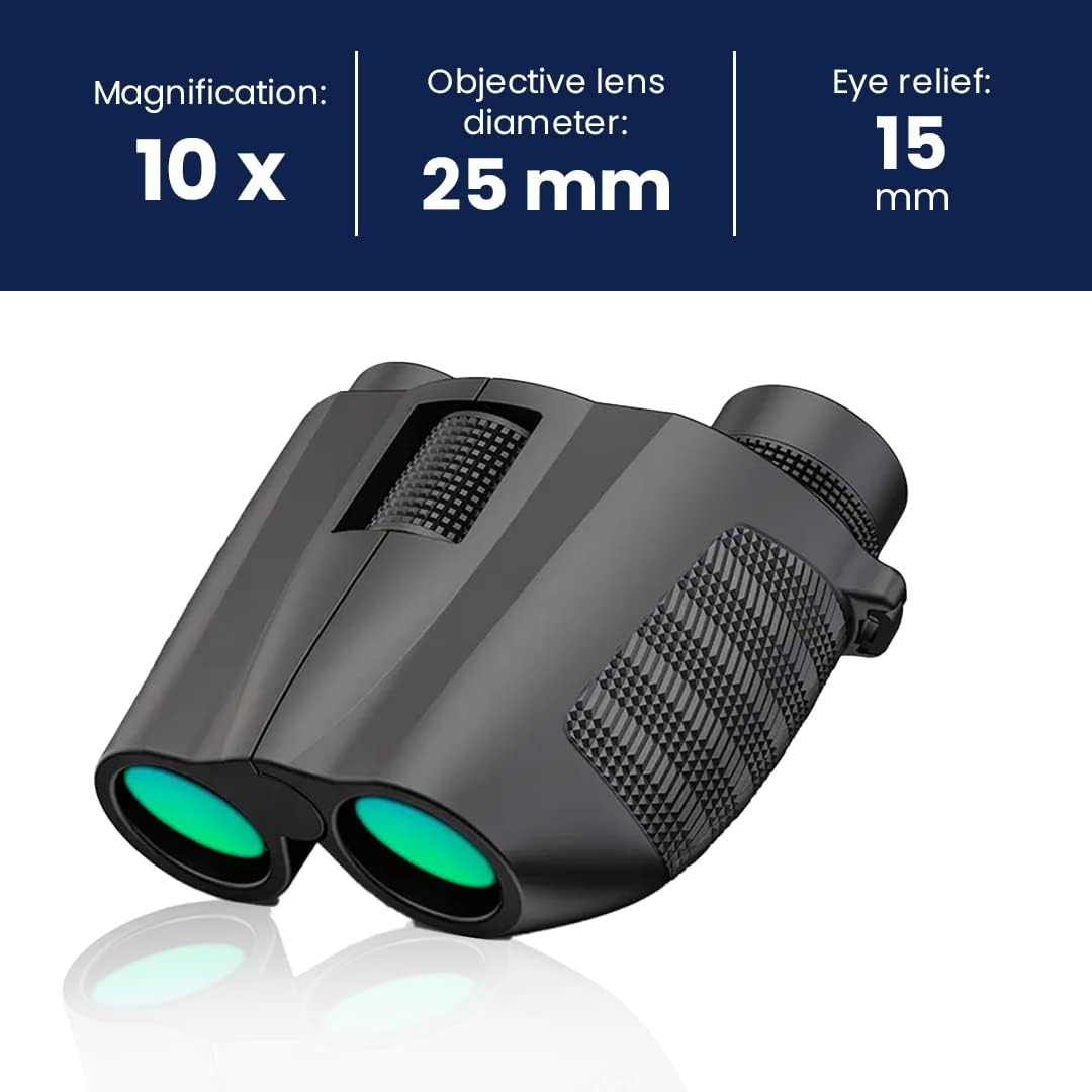 Binoculars Compact for Adults and Kids 10x25 for Bird Watching, Hunting, Travel, Hiking, Camping, Star Gazing, Fishing & More with High Powered Light Vision and Clear HD View (Black) - Thunderb Store