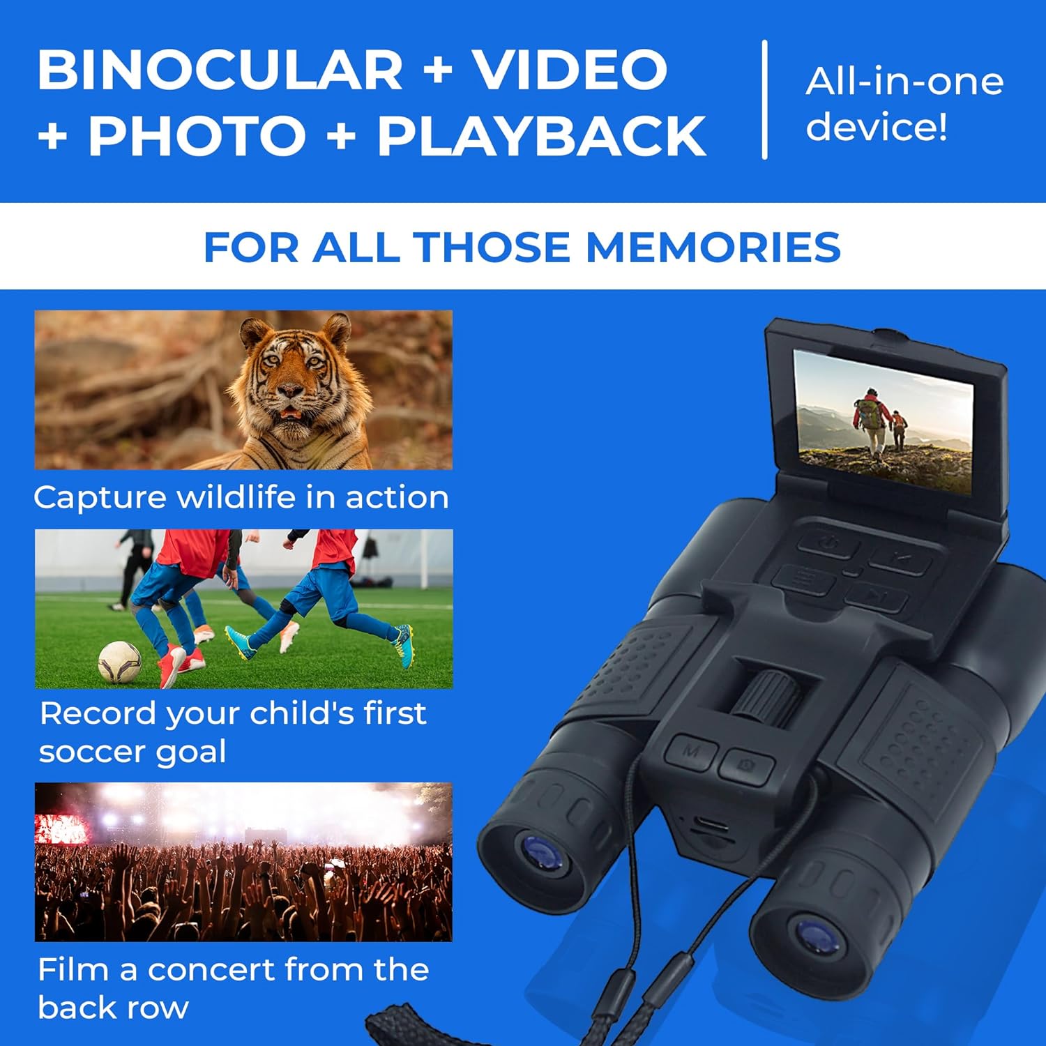 Digital Binoculars with Camera & Video Recording 12 x 32 High Powered 5MP Camcorder for Bird Watching Cameras, Football Binoculars, Concerts Hunting 2.4” LCD Display Screen, Night Vision Zoom (Black) - Thunderb Store