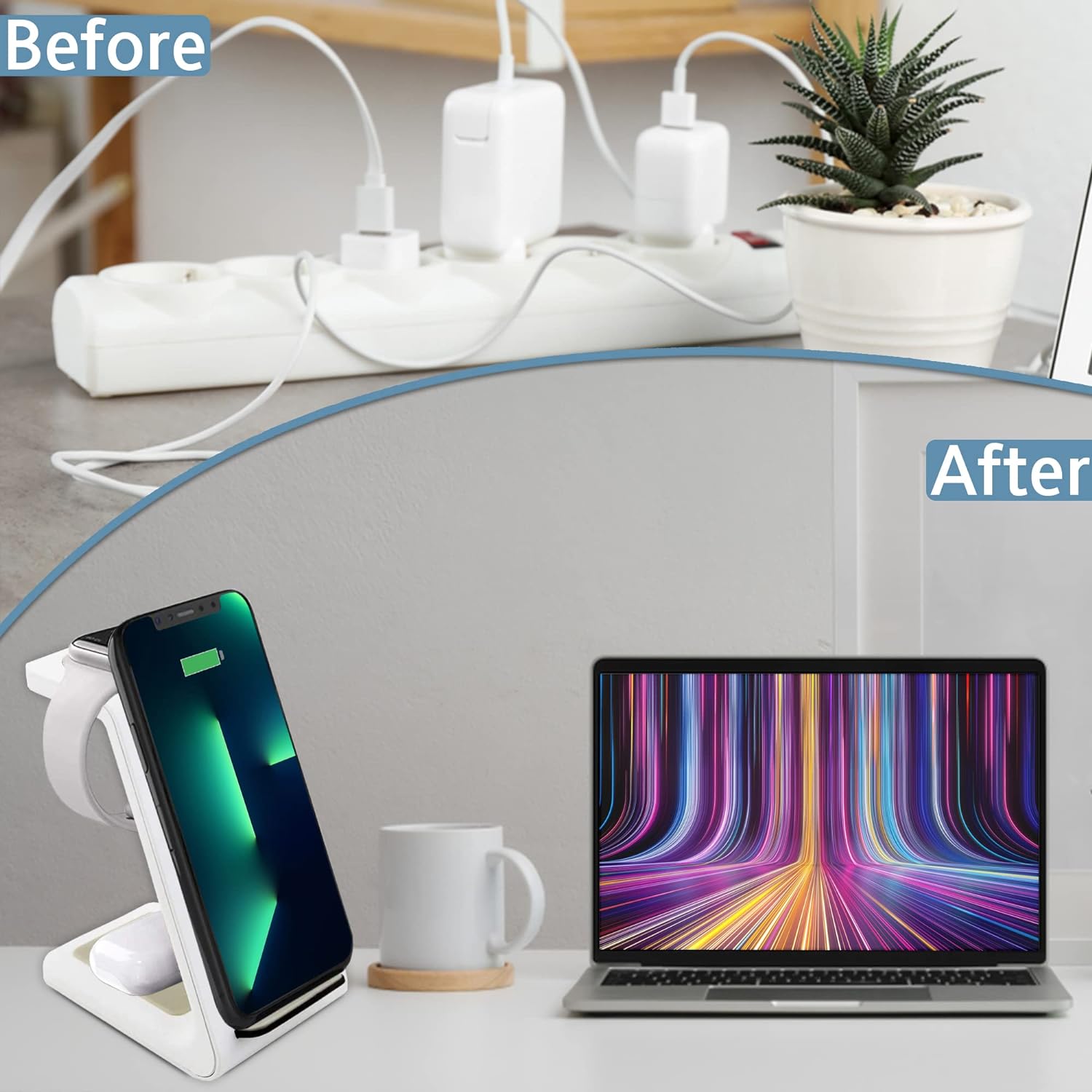 Fast Wireless Charger Station for Samsung, Android, Watch, and buds (White) - Thunderb Store