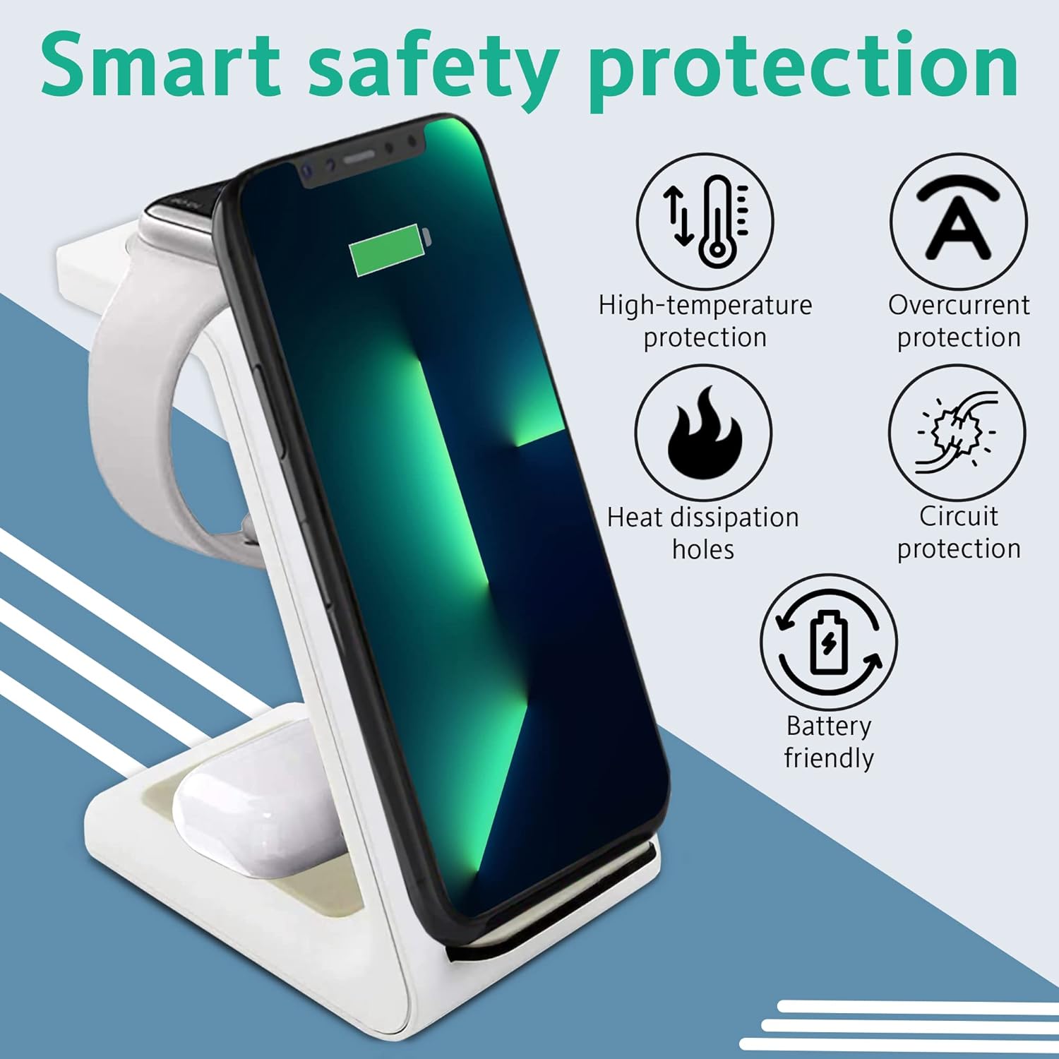 Fast Wireless Charger Station for Samsung, Android, Watch, and buds (White) - Thunderb Store