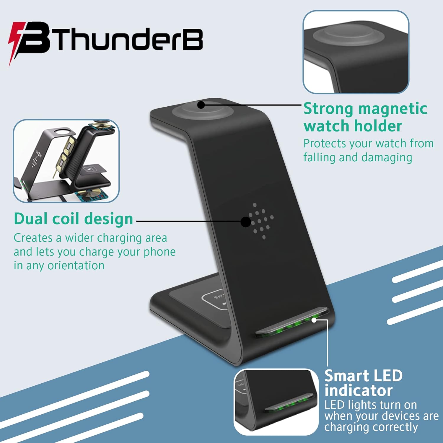 Fast Wireless Charger for Samsung, Watch, and Buds (Black) - Thunderb store
