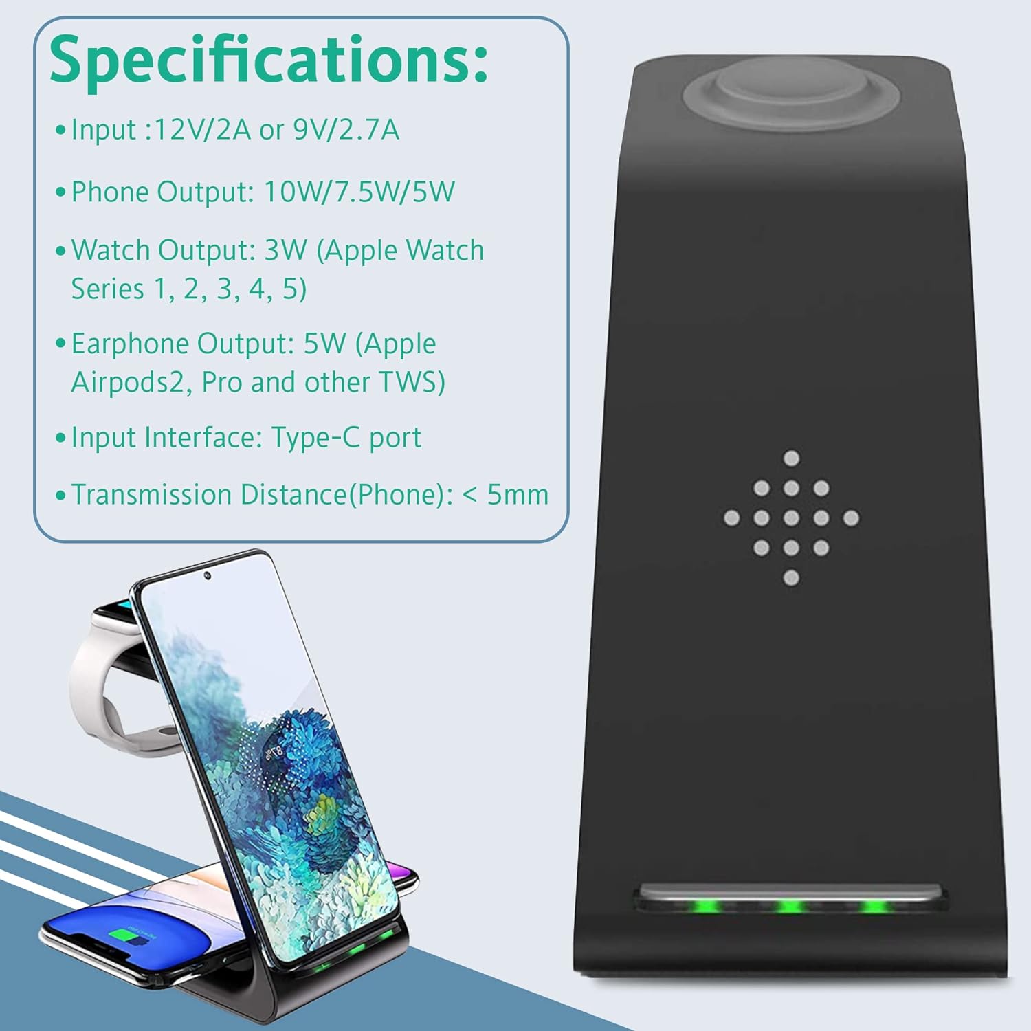 Fast Wireless Charger for Samsung, Watch, and Buds (Black) - Thunderb store