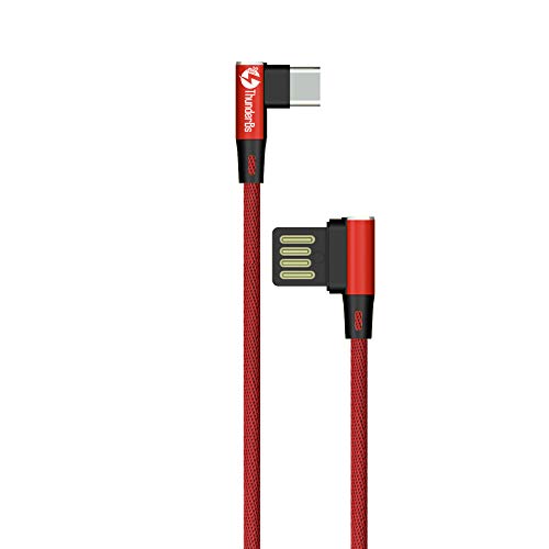 ThunderBs Heavy Duty Type C Cable USB Charger - Durable Nylon Right Angle USB Compatible with Samsung and More (3 Feet, Red)