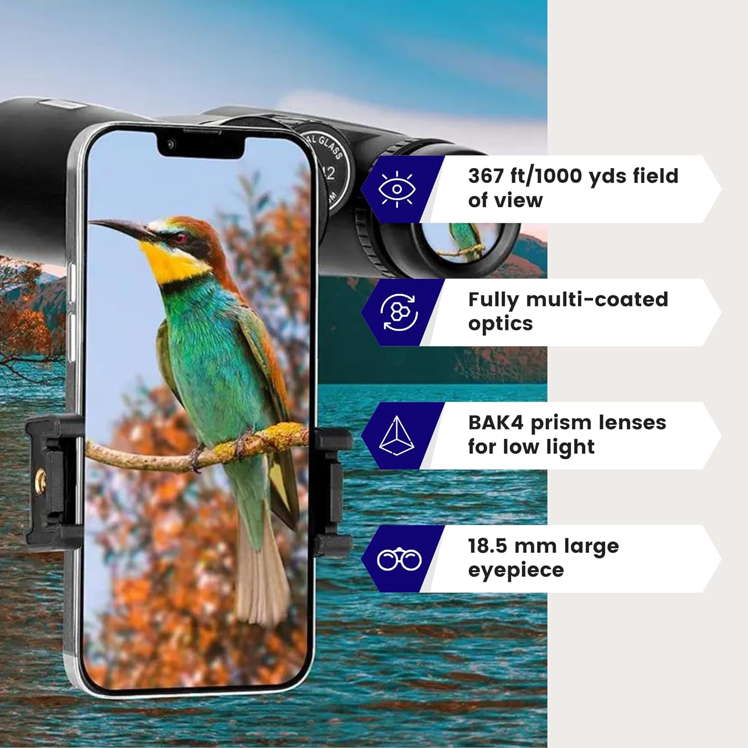 Thunderb 12x42 High Powered Binoculars for Adults with Phone Adapter, Tripod and Tripod Adapter- Clear Large View for Birdwatching, Hiking, Camping, Stargazing, Sport Games, Concerts (Black) - Thunderb Store