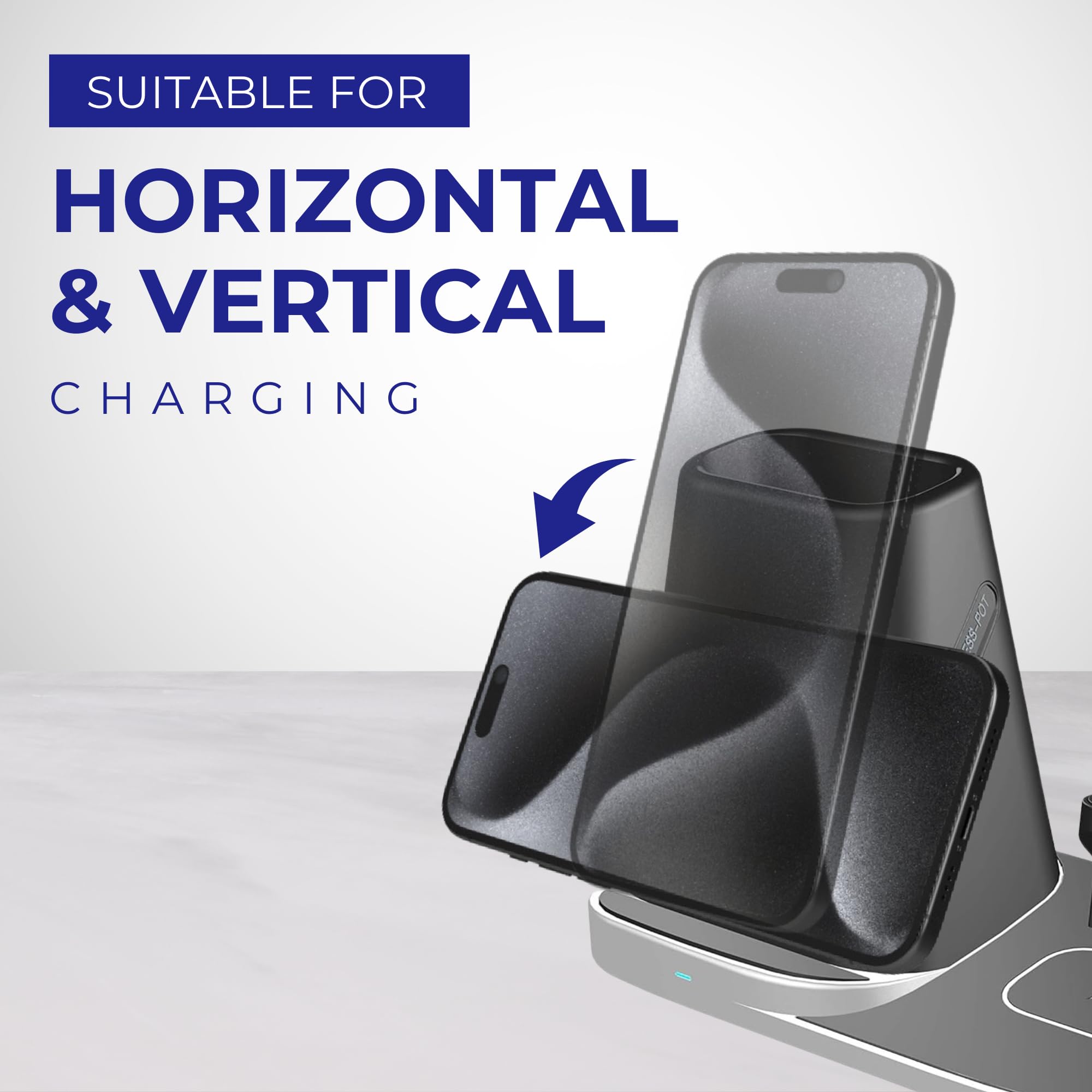 Thunderb 3 in 1 Wireless Charger Station for iPhone, Samsung, Watch, and Airpods with Portable USB Charger and Pen & Pencils Storage (Black)