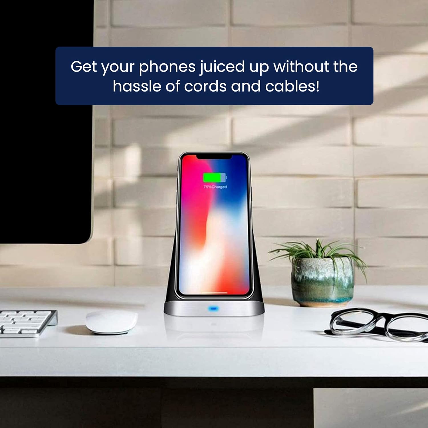 Thunderb Wireless Charger Stand with Accessories Holder - Fast Charging Stand Dock - Compatible with iPhone 14, 13, 12, 11, X, XR, Pro Max, Pro, and Samsung S23, S22, S21, S20, S10, Android