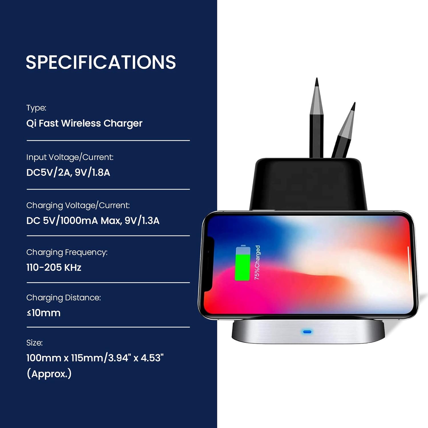 Thunderb Wireless Charger Stand with Accessories Holder - Fast Charging Stand Dock - Compatible with iPhone 14, 13, 12, 11, X, XR, Pro Max, Pro, and Samsung S23, S22, S21, S20, S10, Android