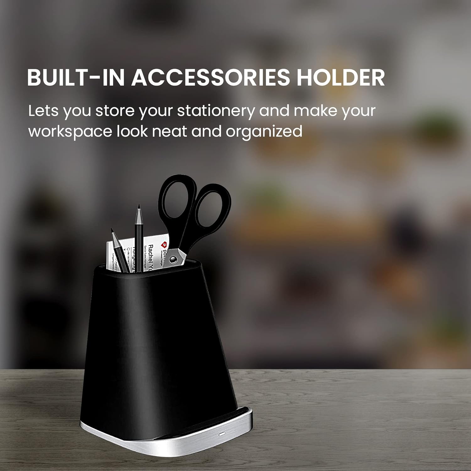 Thunderb Wireless Charger Stand with Accessories Holder - Fast Charging Stand Dock - Compatible with iPhone 14, 13, 12, 11, X, XR, Pro Max, Pro, and Samsung S23, S22, S21, S20, S10, Android