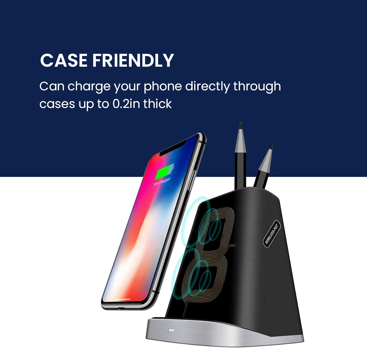 Thunderb Wireless Charger Stand with Accessories Holder - Fast Charging Stand Dock - Compatible with iPhone 14, 13, 12, 11, X, XR, Pro Max, Pro, and Samsung S23, S22, S21, S20, S10, Android