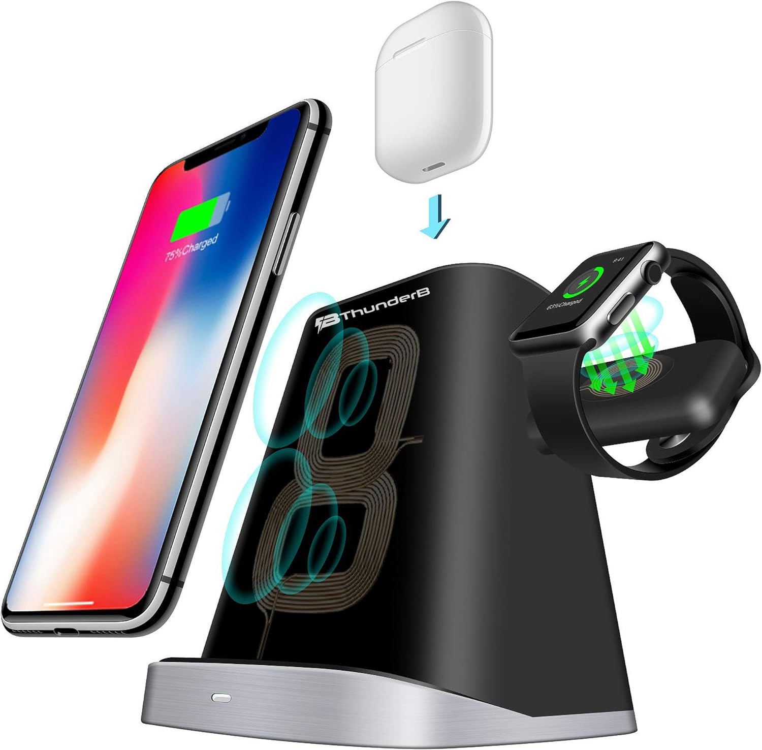 Thunderb Wireless Charger Station for iPhone, Apple Watch, and Airpods 1 & 2 (Black) - Thunderb Store