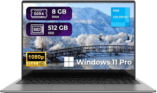 Thunderb E156S 15.6" Laptop - Intel Quad-Core, 8GB RAM, 512GB SSD, Win 11 Pro, Fingerprint, Backlit Keyboard, HDMI, Bluetooth, USB 3.0, HD Webcam, Superior Sound