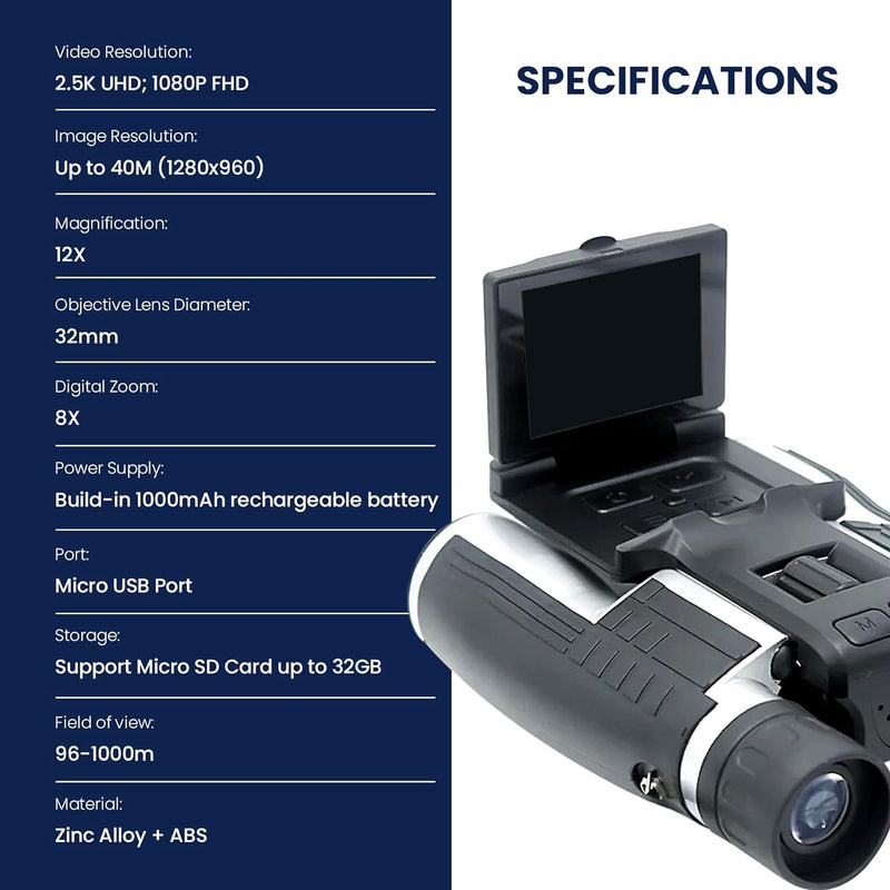 High Powered Binoculars 12 x 32 with Dual Digital Camera & Video Recording – Thunderb Store