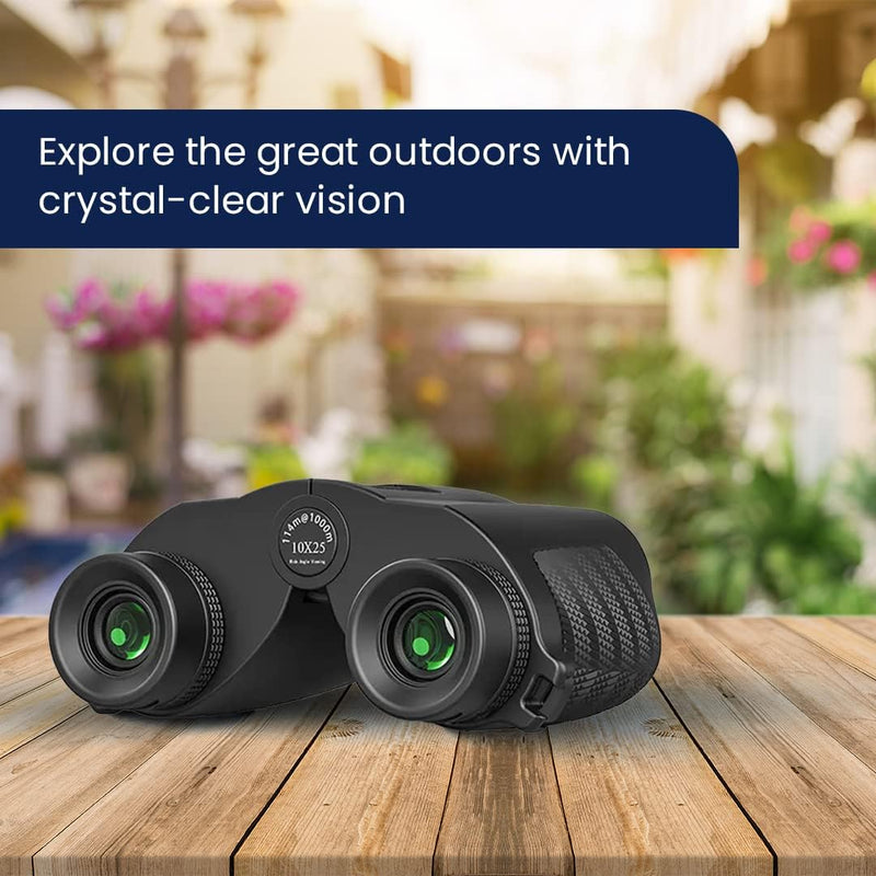 Binoculars Compact for Adults and Kids 10x25 for Bird Watching, Hunting, Travel, Hiking, Camping, Star Gazing, Fishing & More with High Powered Light Vision and Clear HD View (Black) - Thunderb Store