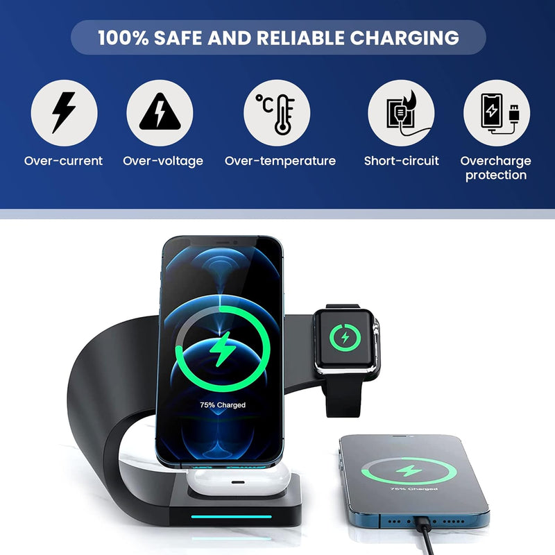 Magnetic Wireless Charging Station for Apple iPhone, Watch and Airpods (Black) - Thunderb Store