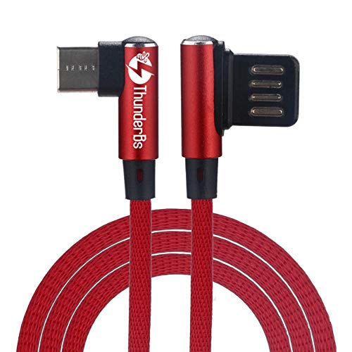 ThunderBs Heavy Duty Type C Cable USB Charger - Durable Nylon Right Angle USB Compatible with Samsung and More (3 Feet, Red)