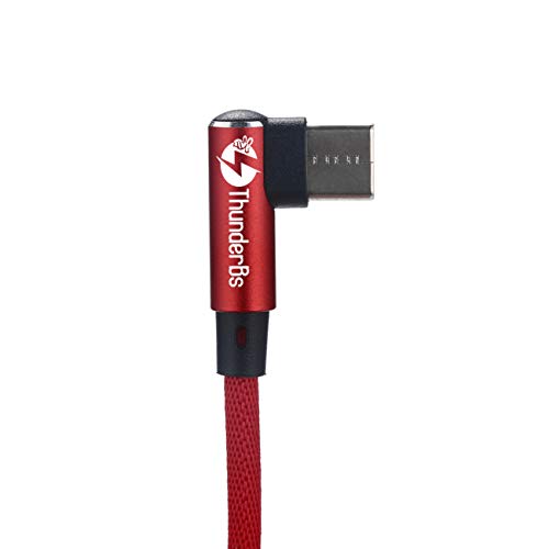 ThunderBs Heavy Duty Type C Cable USB Charger - Durable Nylon Right Angle USB Compatible with Samsung and More (3 Feet, Red)