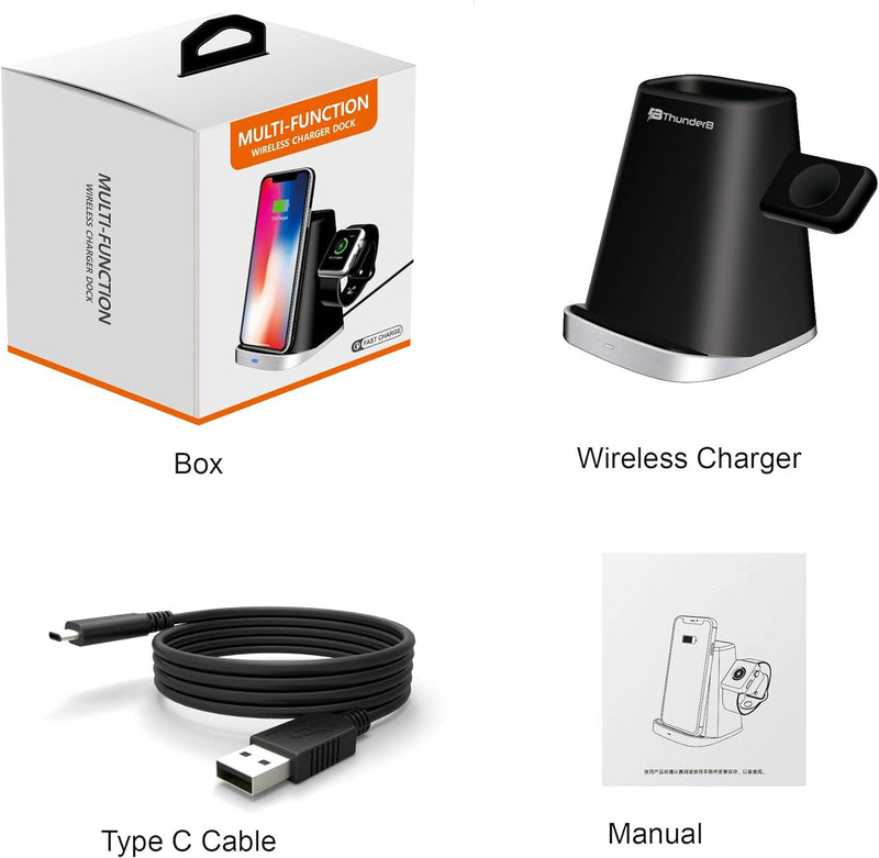 Thunderb Wireless Charger Station for iPhone, Apple Watch, and Airpods 1 & 2 (Black) - Thunderb Store