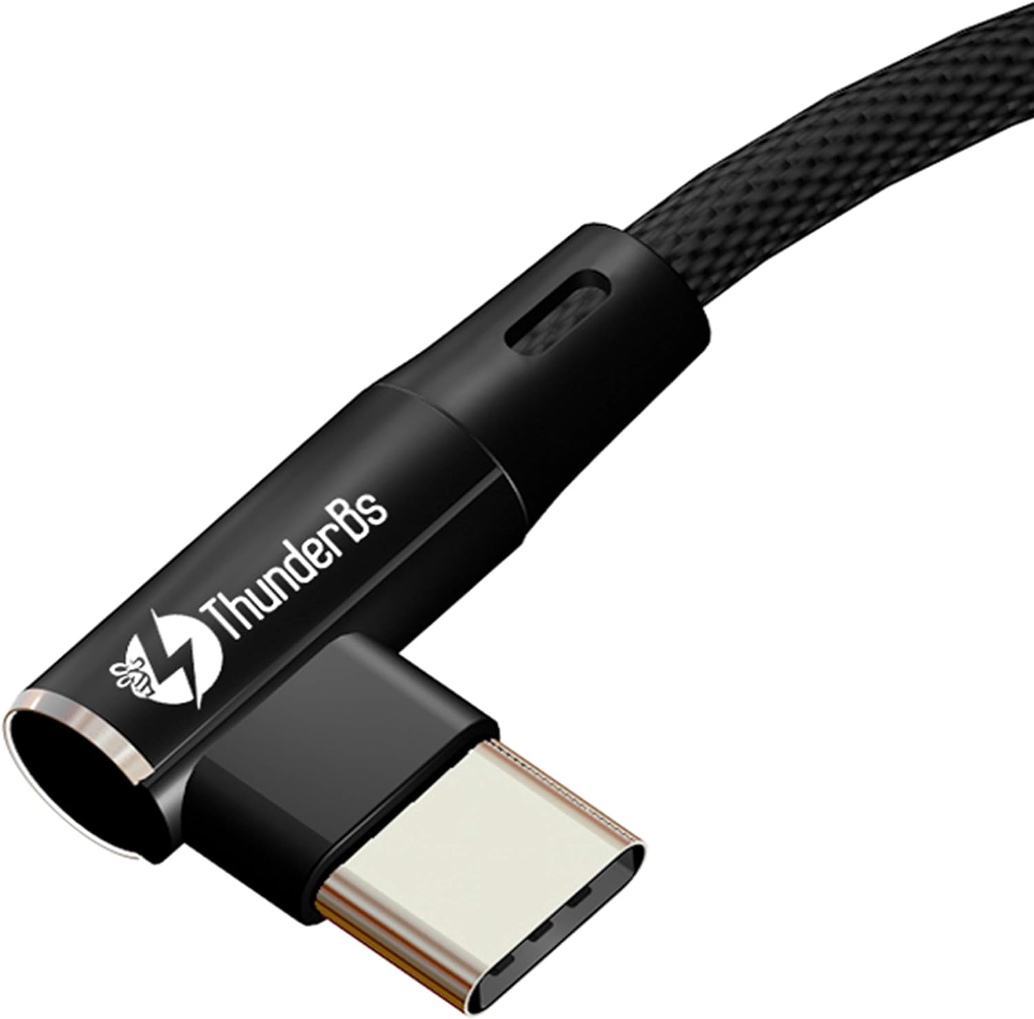 ThunderBs Heavy Duty USB C Cable 3.6ft Charger and Data Transfer - Durable Nylon 90 Degree Right Angle USB C Cable (Black)