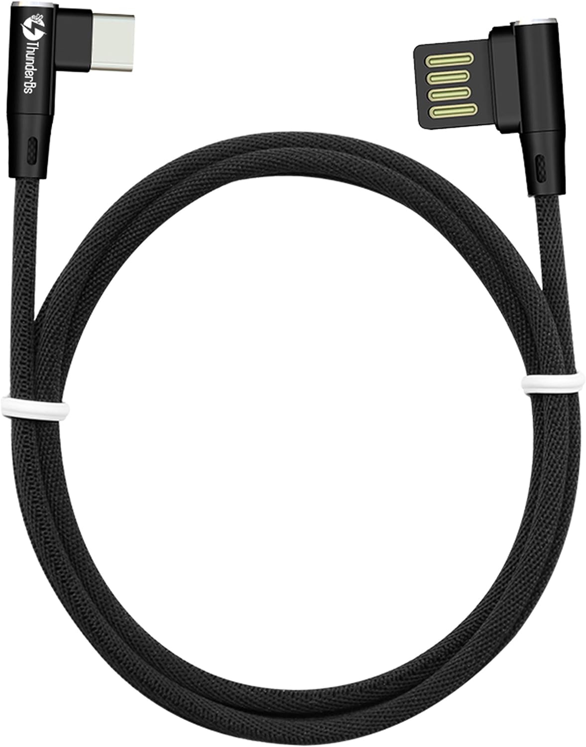 ThunderBs Heavy Duty USB C Cable 3.6ft Charger and Data Transfer - Durable Nylon 90 Degree Right Angle USB C Cable (Black)