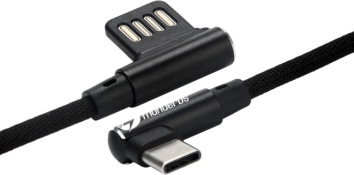 ThunderBs Heavy Duty USB C Cable 3.6ft Charger and Data Transfer - Durable Nylon 90 Degree Right Angle USB C Cable (Black)