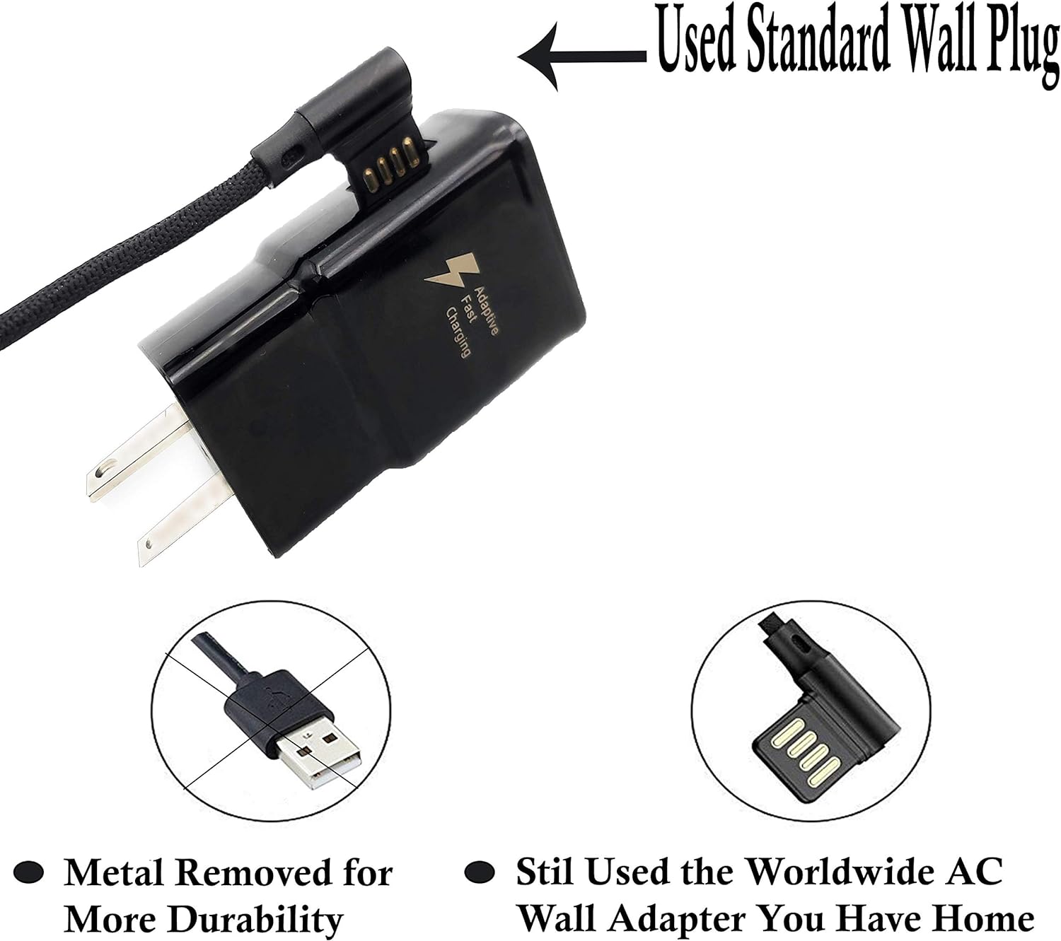 ThunderBs Heavy Duty USB C Cable 3.6ft Charger and Data Transfer - Durable Nylon 90 Degree Right Angle USB C Cable (Black)