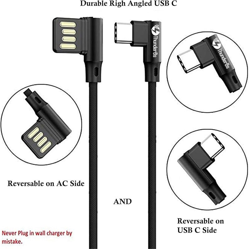 ThunderBs Heavy Duty USB C Cable 3.6ft Charger and Data Transfer - Durable Nylon 90 Degree Right Angle USB C Cable (Black)