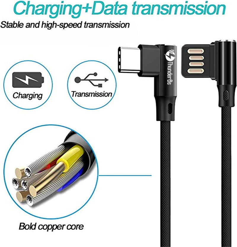 ThunderBs Heavy Duty USB C Cable 3.6ft Charger and Data Transfer - Durable Nylon 90 Degree Right Angle USB C Cable (Black)