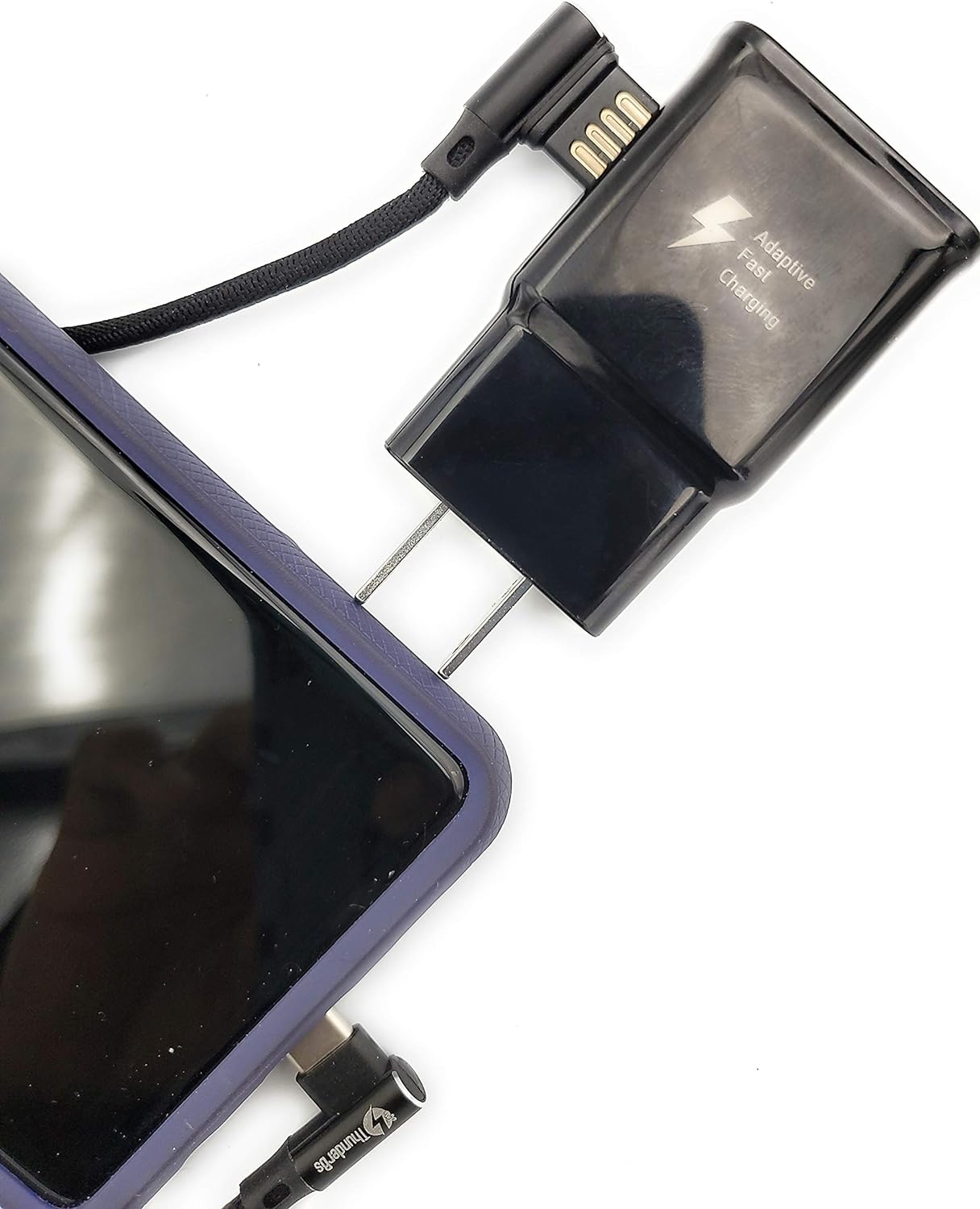 ThunderBs Heavy Duty USB C Cable 3.6ft Charger and Data Transfer - Durable Nylon 90 Degree Right Angle USB C Cable (Black)