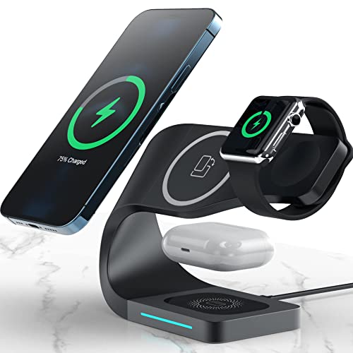 Wireless Charger Station for iPhone, Smart Watch, and Airpods with Magnetic Hold and Extra USB Port (Black) - Thunderb Store