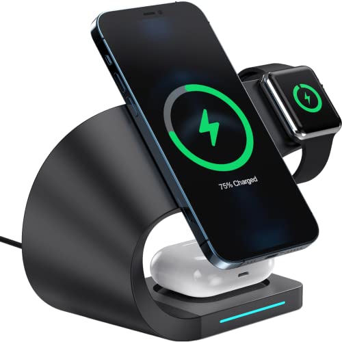 Wireless Charger Station for iPhone, Smart Watch, and Airpods with Magnetic Hold and Extra USB Port (Black) - Thunderb Store